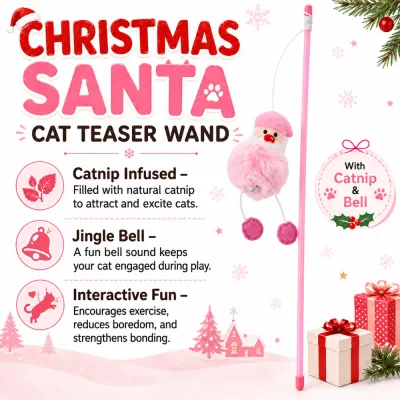 Christmas Santa cat teaser wand with natural catnip, jingle bell and interactive play features