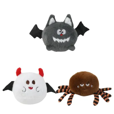 Wholesale Halloween Plush Dog Toy Set 3 Pack Three-piece Halloween plush dog toy set with bat, devil and spider on white background