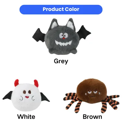 Halloween Plush Dog Toy Set Color Options Halloween plush dog toy set in grey bat, white devil and brown spider designs