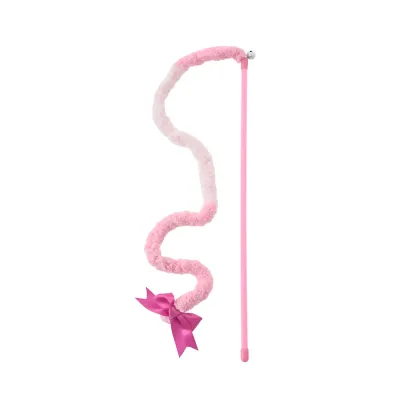 Interactive Pink Cat Wand Toy with Plush Teaser Interactive pink cat wand toy with soft plush teaser and bow
