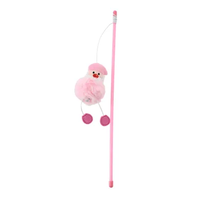 Christmas Santa cat wand toy with pink plush Santa, dangling legs and interactive teaser stick