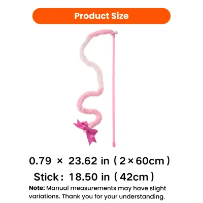 Pink Plush Cat Teaser Wand Size Guide Size guide for pink plush cat teaser wand measuring 23.62 inches long with 18.50 inch stick