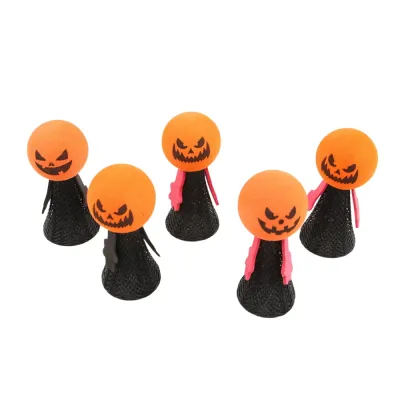 Halloween Pumpkin Interactive Cat Toys Five Halloween pumpkin cat toys with orange balls and black wobble bases displayed on white