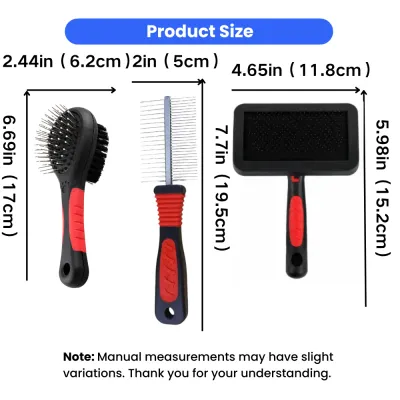 Pet Grooming Brush Comb and Slicker Brush Sizes Size guide for pet pin brush metal comb and slicker brush used for dog grooming and coat care