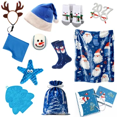 Blue Christmas Pet and Owner Gift Set Accessories Blue Christmas pet and owner gift set with dog toys, Santa hat, antler headband, socks, blanket, lick mat and holiday accessories