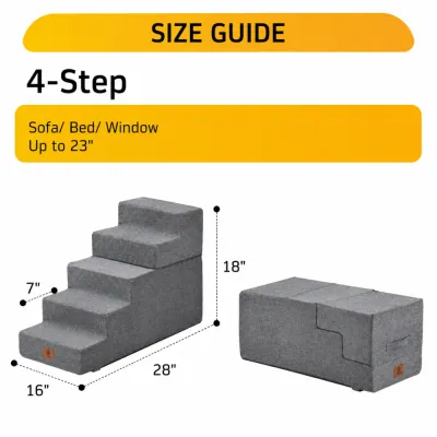 4 Step Dog Stairs Size Guide 28 x 16 x 18 Inches 4 step dog stairs size guide showing 28 inch length 16 inch width and 18 inch height