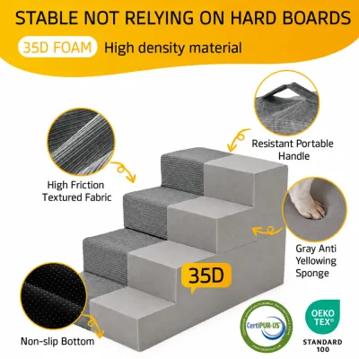 High Density Foam Dog Stairs with Non Slip Bottom High density foam dog stairs with textured fabric portable handle and non slip bottom