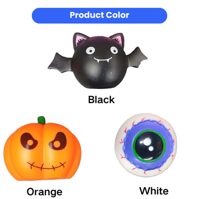 Halloween Vinyl Dog Toys in Bat Pumpkin and Eyeball Designs Halloween vinyl dog toys featuring black bat orange pumpkin and white eyeball designs