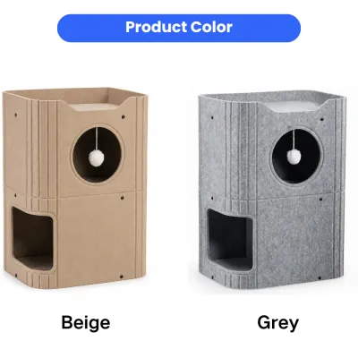 Beige and Grey Felt Cat House Color Options Beige and grey color options for two-level felt cat scratching house and indoor cat condo