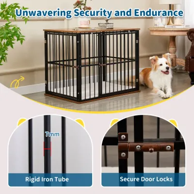 Heavy Duty Metal Dog Crate with Secure Locks Heavy duty dog crate furniture featuring 7 mm iron tubes and secure metal door locks