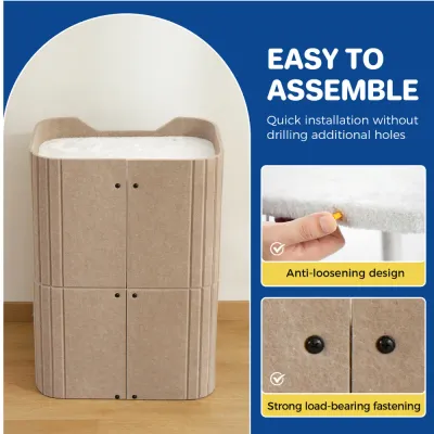 Easy Assemble Felt Cat Condo with Secure Fasteners Beige two-level felt cat condo with anti-loosening connectors and secure load-bearing fasteners