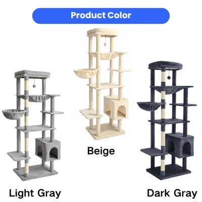 180cm tall multi level cat tree available in light gray beige and dark gray colors