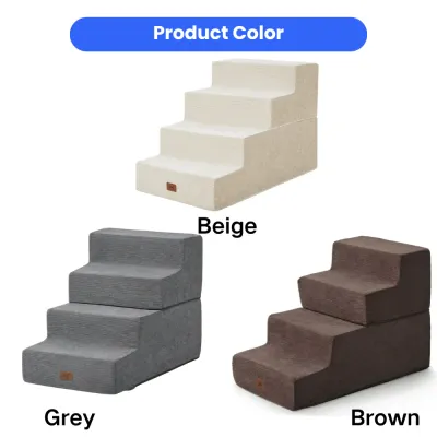 4 Step Dog Stairs Beige Grey and Brown Colors Beige grey and brown color options for 4 step foam dog stairs