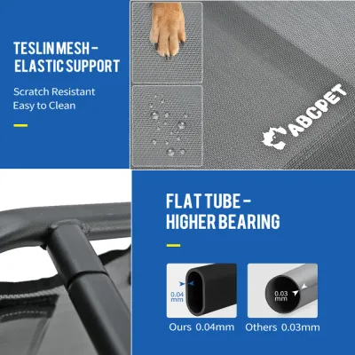 Close up of scratch resistant Teslin mesh and durable flat metal tube frame on elevated dog bed