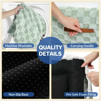 Washable plush dog bed featuring carrying handle non slip base removable cover and foam filling