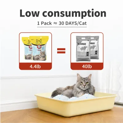 Cat using crystal cat litter with 4.4 lb pack designed to provide up to 30 days of litter for one cat