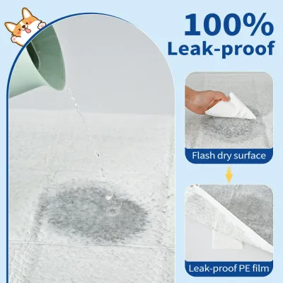 Leak proof puppy training pads with quick dry surface and waterproof PE film backing