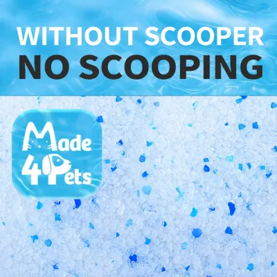 Close-up of crystal cat litter silica gel granules designed for no scooping and easy litter box maintenance