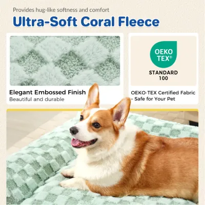 Ultra soft coral fleece dog sofa bed with embossed plush fabric and OEKO TEX Standard 100 certified material
