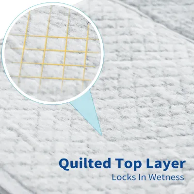Absorbent dog pee pad with quilted top layer designed to lock in wetness