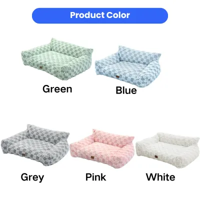 Plush dog sofa beds available in green blue grey pink and white color options