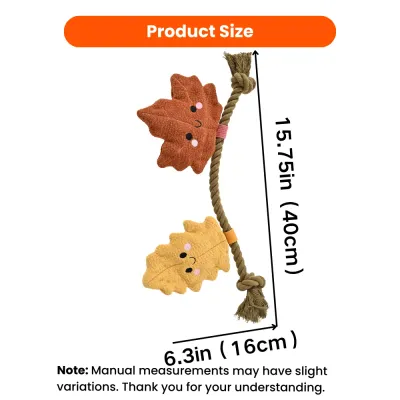 Autumn Maple Leaf Dog Toy Size 15.75 Inches Autumn maple leaf rope dog toy measuring 15.75 inches long and approximately 6.3 inches wide