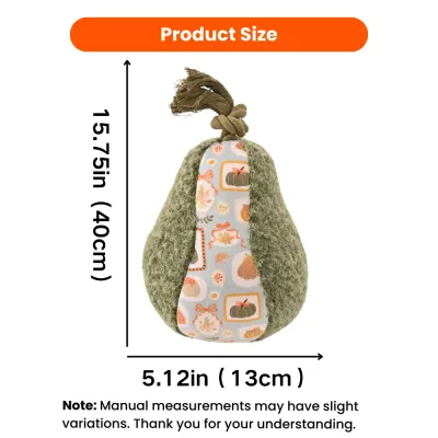 Avocado dog toy size chart showing approximately 15.75 inches long and 5.12 inches wide.