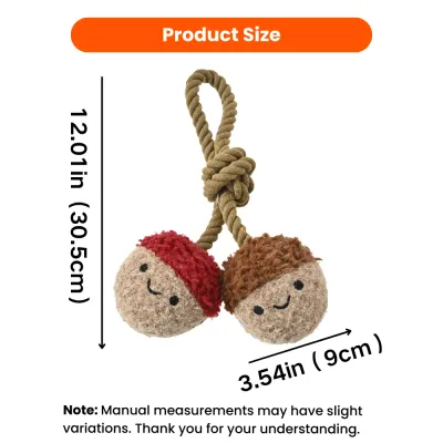 Acorn Rope Dog Toy Size 12.01 x 3.54 Inches Acorn rope dog toy measuring 12.01 inches long and 3.54 inches wide
