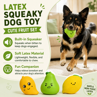 Latex Squeaky Dog Toy Features Fruit-shaped latex squeaky dog toys with built-in squeaker and soft latex material