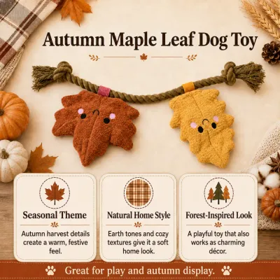 Autumn Maple Leaf Dog Toy Seasonal Design Autumn maple leaf rope dog toy featuring harvest colors, natural home style and forest-inspired design