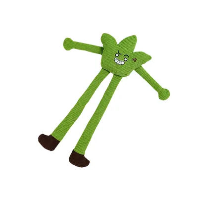 Green soft crinkle squeaky dog toy with long arms and legs