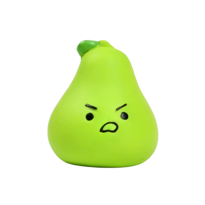Green Pear Latex Squeaky Dog Toy Green pear-shaped latex squeaky dog toy with cartoon face