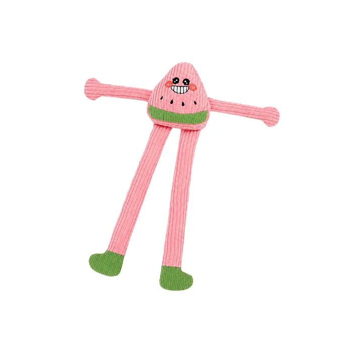 Pink Watermelon Long Leg Plush Dog Toy Pink watermelon long leg squeaky plush dog toy on white background