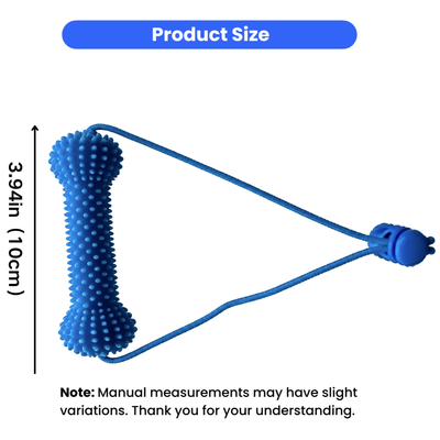 Dog Dental Chew Toy Size 3.94 Inches Blue dog dental chew toy with rope handle measuring 3.94 inches 10 cm