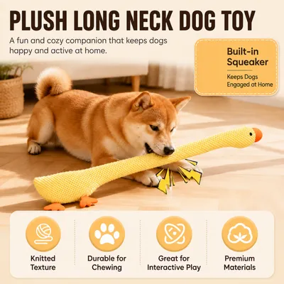 Plush Long Neck Dog Toy with Built-In Squeaker Plush long neck dog toy with knitted texture and built-in squeaker for interactive indoor play