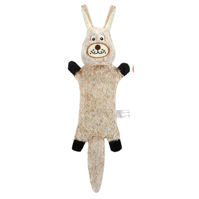 Light Khaki Rabbit Long Plush Squeaky Dog Toy Light khaki rabbit-shaped long plush squeaky dog toy with soft texture, black paws and long tail