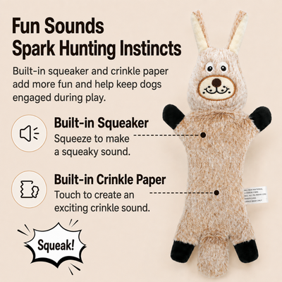 Plush Squeaky and Crinkle Dog Toy with Sound Features Light khaki plush dog toy with built-in squeaker and crinkle paper for engaging interactive play