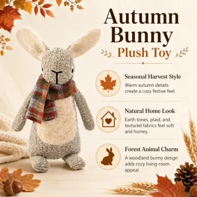 Autumn bunny plush dog toy featuring harvest-inspired colors, plaid fabric and woodland animal styling for fall displays
