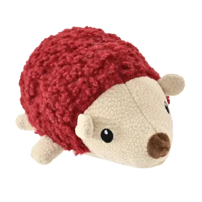 Autumn Hedgehog Plush Dog Toy Red and beige autumn hedgehog plush dog toy with soft textured fabric on a white background.