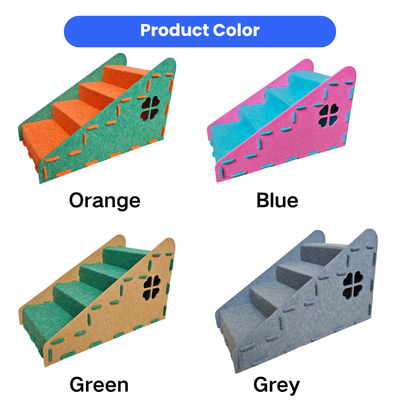 Cat stair ramp available in orange, blue, green and grey color combinations for different home interiors.