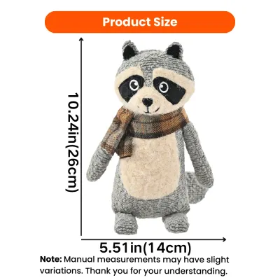 Autumn raccoon plush dog toy size 10.24 inches tall by 5.51 inches wide, approximately 26 by 14 cm