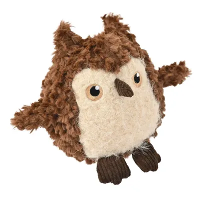 Autumn Owl Plush Dog Toy White Background Brown and cream autumn owl plush dog toy with soft textured fabric and embroidered facial details.