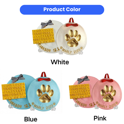 Pet Paw Print Keepsake Color Options White Blue Pink Pet paw print keepsake kit color options in white blue and pink with gold paw print decoration