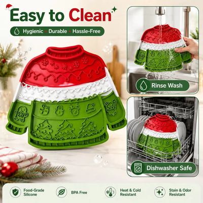 Easy to clean Christmas dog lick mat made from silicone with rinse wash and dishwasher safe design