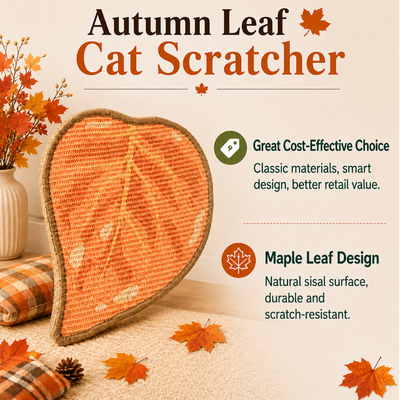 Orange autumn leaf cat scratcher with sisal surface and maple leaf design for pet retail