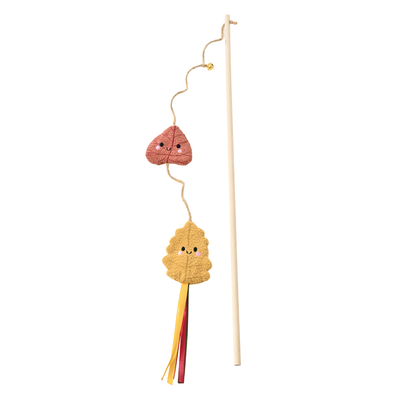 Autumn Leaf Cat Teaser Wand Toy Autumn cat teaser wand with plush leaf toys, bell and colorful ribbon tassels