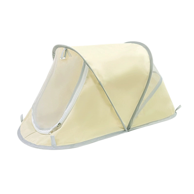 Lightweight Cream Pet Tent for Cats and Dogs Lightweight cream pet tent with mesh entrance and grey trim on white background