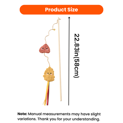 Autumn Cat Teaser Wand Size 22.83 Inches Autumn leaf cat teaser wand measuring 22.83 inches or 58 cm in length