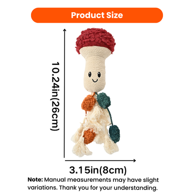 Autumn mushroom cat toy measuring 10.24 inches tall and 3.15 inches wide