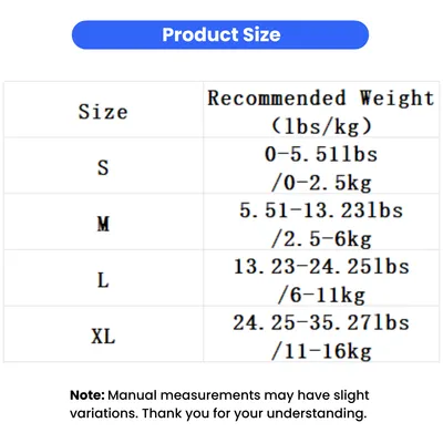 Christmas dog socks size guide with S, M, L and XL recommended pet weight ranges
